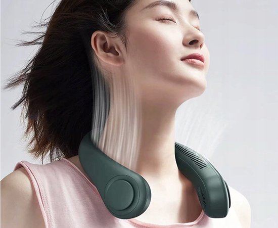 Draagbare Nekventilator Groen – Draadloos & Oplaadbaar – Bladloos Design – 3000mAh Batterij – 3 Standen