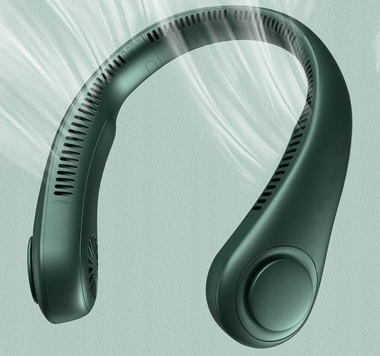 Draagbare Nekventilator Groen – Draadloos & Oplaadbaar – Bladloos Design – 3000mAh Batterij – 3 Standen