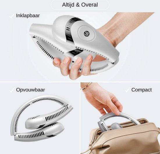 Nekventilator Deluxe Wit– Draadloos & Oplaadbaar – 5000mAh Batterij – LED Display – 5 Standen
