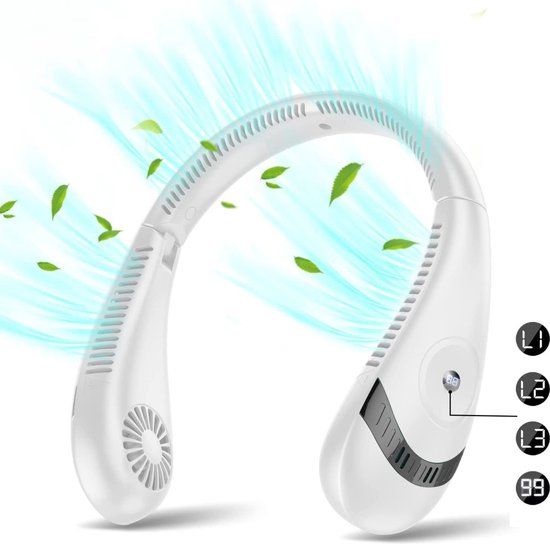 Nekventilator Deluxe Wit– Draadloos & Oplaadbaar – 5000mAh Batterij – LED Display – 5 Standen