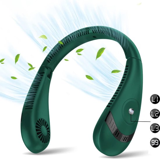 Nekventilator Deluxe Groen– Draadloos & Oplaadbaar – 5000mAh Batterij – LED Display – 5 Standen