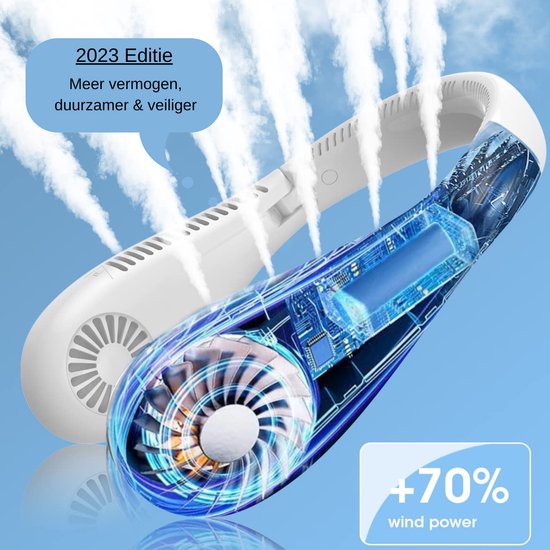 Nekventilator Deluxe Wit– Draadloos & Oplaadbaar – 5000mAh Batterij – LED Display – 5 Standen