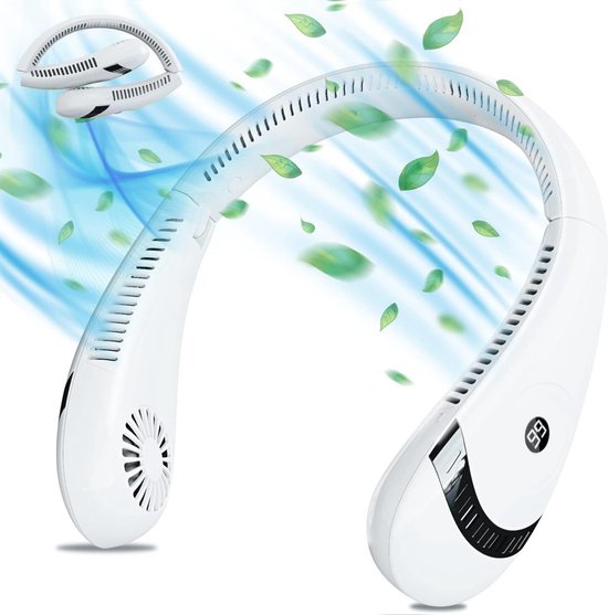 Nekventilator Deluxe Wit– Draadloos & Oplaadbaar – 5000mAh Batterij – LED Display – 5 Standen