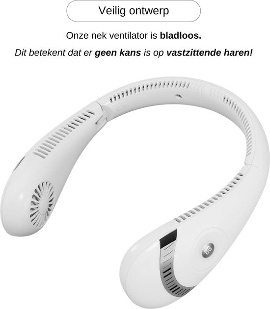 Nekventilator Deluxe Blauw – Draadloos & Oplaadbaar – 5000mAh Batterij – LED Display – 5 Standen
