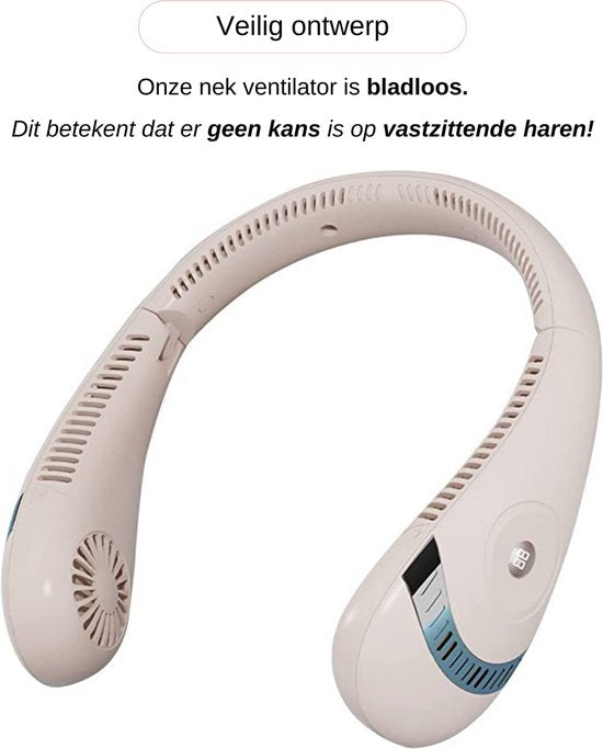 Nekventilator Deluxe Roze – Draadloos & Oplaadbaar – 5000mAh Batterij – LED Display – 5 Standen